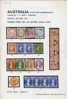 Auction Catalogue - Australia & States - Robson Lowe 10 June 1969 - incl the J S White coll of Tasmania - with prices realised, stamps on 