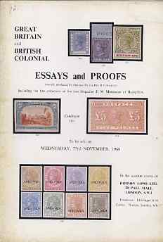 Auction Catalogue - Essays & Proofs - Robson Lowe 23 Nov 1966 - incl the Brigadier F M Montresor coll - cat only, cover a little soiled, stamps on , stamps on  stamps on auction catalogue - essays & proofs - robson lowe 23 nov 1966 - incl the brigadier f m montresor coll - cat only, stamps on  stamps on  cover a little soiled