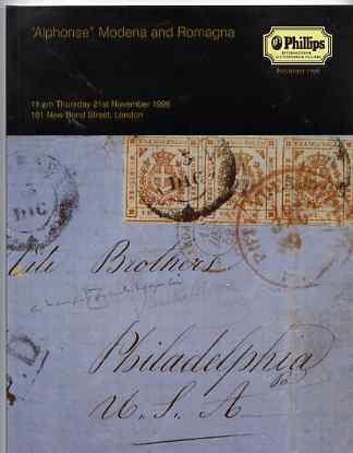 Auction Catalogue - Modena & Romagna - Phillips 21 Nov 1996 - the Alphonse collection - cat only, stamps on 