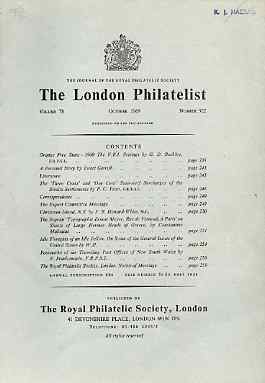 Literature - London Philatelist Vol 78 Number 0922 dated Oct 1969 - with articles relating to Orange Free State, Straits Settlements, Christmas Island, Greece & New South...