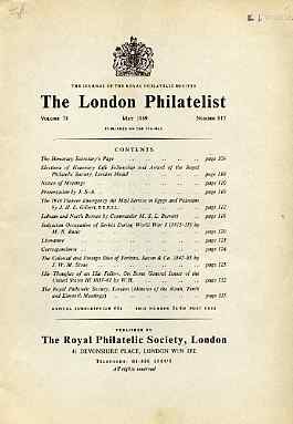 Literature - London Philatelist Vol 78 Number 0917 dated May 1969 - with articles relating to Egypt, Palestine, Labuan, North Borneo, Serbia & Perkins Bacon, stamps on , stamps on  stamps on literature - london philatelist vol 78 number 0917 dated may 1969 - with articles relating to egypt, stamps on  stamps on  palestine, stamps on  stamps on  labuan, stamps on  stamps on  north borneo, stamps on  stamps on  serbia & perkins bacon