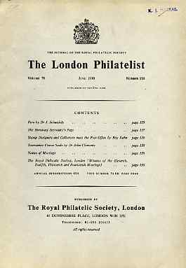 Literature - London Philatelist Vol 79 Number 0930 dated June 1970 - with articles relating to Peru & Tasmania, stamps on 