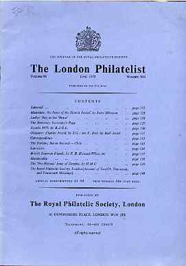 Literature - London Philatelist Vol 84 Number 0990 dated June 1975 - with articles relating to Mauritius, Perkins Bacon, Chile, British Solomon Islands & Zambia