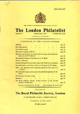 Literature - London Philatelist Vol 85 Number 0999-1000 dated Mar-Apr 1976 - with articles relating to Mauritius, Trinidad, Specimen of Tasmania, Archives, German East Af...