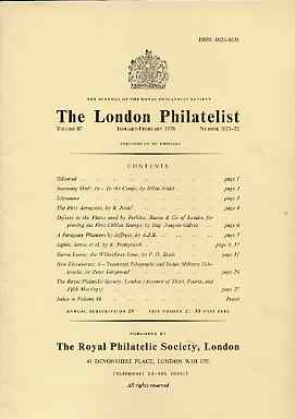 Literature - London Philatelist Vol 87 Number 1021-22 dated Jan-Feb 1978 - with articles relating to Congo, Perkins Bacon, Chile, Paraguay, Sierra Leone, Transvaal & Suda..., stamps on 
