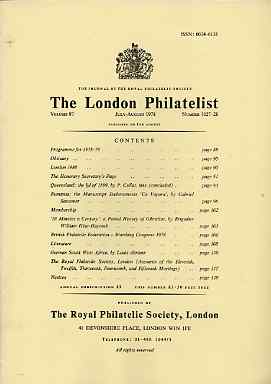 Literature - London Philatelist Vol 87 Number 1027-28 dated July-Aug 1978 - with articles relating to Queensland, Rumania, Gibraltar & German South West Africa, stamps on , stamps on  stamps on literature - london philatelist vol 87 number 1027-28 dated july-aug 1978 - with articles relating to queensland, stamps on  stamps on  rumania, stamps on  stamps on  gibraltar & german south west africa