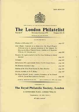 Literature - London Philatelist Vol 87 Number 1031-32 dated Nov-Dec 1978 - with articles relating to Great Britain (The Royal Collection), Rumania, Sierra Leone, Switzerland & Western Australia, stamps on , stamps on  stamps on literature - london philatelist vol 87 number 1031-32 dated nov-dec 1978 - with articles relating to great britain (the royal collection), stamps on  stamps on  rumania, stamps on  stamps on  sierra leone, stamps on  stamps on  switzerland & western australia