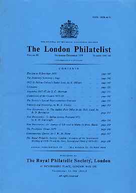 Literature - London Philatelist Vol 88 Number 1043-44 dated Nov-Dec 1979 - with articles relating to St Helena, Argentine, Italian POs in Holy Land, India & Great Britain...