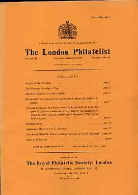 Literature - London Philatelist Vol 89 Number 1045-46 dated Jan-Feb 1980 - with articles relating to Morocco Agencies, Queensland, St Lucia (The Royal Collection) & Argen..., stamps on 