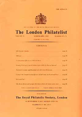 Literature - London Philatelist Vol 91 Number 1071-72 dated Mar-Apr 1982 - with articles relating to Jacob Perkins, Mulreadys, Labuan & Saar, stamps on 