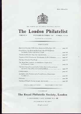 Literature - London Philatelist Vol 94 Number 1115-16 dated Nov-Dec 1985 - with articles relating to Great Britain 1870 1/2d, Tasmania, South Africa, Chile & Switzerland, stamps on , stamps on  stamps on literature - london philatelist vol 94 number 1115-16 dated nov-dec 1985 - with articles relating to great britain 1870 1/2d, stamps on  stamps on  tasmania, stamps on  stamps on  south africa, stamps on  stamps on  chile & switzerland