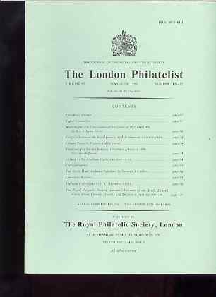 Literature - London Philatelist Vol 95 Number 1121-22 dated May-Jun 1986 - with articles relating to Montenegro, Rhodesia, Iceland & Palestine, stamps on , stamps on  stamps on literature - london philatelist vol 95 number 1121-22 dated may-jun 1986 - with articles relating to montenegro, stamps on  stamps on  rhodesia, stamps on  stamps on  iceland & palestine