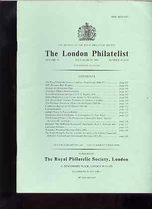 Literature - London Philatelist Vol 95 Number 1123-24 dated July-Aug 1986 - with articles relating to Palestine, Australian States & Baghdad, stamps on , stamps on  stamps on literature - london philatelist vol 95 number 1123-24 dated july-aug 1986 - with articles relating to palestine, stamps on  stamps on  australian states & baghdad