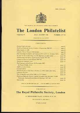 Literature - London Philatelist Vol 97 Number 1147-48 dated July-Aug 1988 - with articles relating to Victoria, Bremen & Airmails, stamps on , stamps on  stamps on literature - london philatelist vol 97 number 1147-48 dated july-aug 1988 - with articles relating to victoria, stamps on  stamps on  bremen & airmails