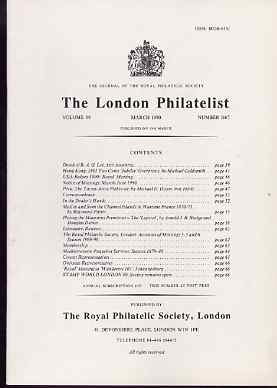 Literature - London Philatelist Vol 99 Number 1167 dated March 1990 - with articles relating to Hong Kong, Peru, Channel Islands, Mauritius & Paquebot, stamps on 