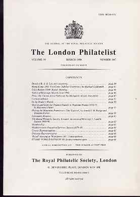 Literature - London Philatelist Vol 99 Number 1167 dated March 1990 - with articles relating to Hong Kong, Peru, Channel Islands, Mauritius & Paquebot, stamps on , stamps on  stamps on literature - london philatelist vol 99 number 1167 dated march 1990 - with articles relating to hong kong, stamps on  stamps on  peru, stamps on  stamps on  channel islands, stamps on  stamps on  mauritius & paquebot