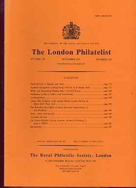 Literature - London Philatelist Vol 100 Number 1187 dated November 1991 - with articles relating to Hong Kong, Overprints, Chiona & TPOs of South Australia, stamps on , stamps on  stamps on literature - london philatelist vol 100 number 1187 dated november 1991 - with articles relating to hong kong, stamps on  stamps on  overprints, stamps on  stamps on  chiona & tpos of south australia