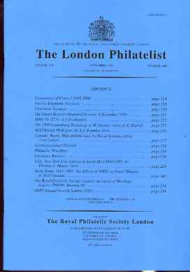 Literature - London Philatelist Vol 108 Number 1268 dated September 1999 - with articles relating to Canada, USA New York Locals & Hong Kong, stamps on , stamps on  stamps on literature - london philatelist vol 108 number 1268 dated september 1999 - with articles relating to canada, stamps on  stamps on  usa new york locals & hong kong