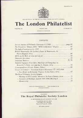 Literature - London Philatelist Vol 109 Number 1273 dated March 2000 - with articles relating to De La Rue Papers & Watermarks & japanese Imperial Posts, stamps on 
