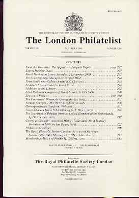 Literature - London Philatelist Vol 109 Number 1280 dated November 2000 - with articles relating to Cross Channel Mails & Belgium, stamps on 