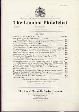 Literature - London Philatelist Vol 109 Number 1281 dated December 2000 - with articles relating to De La Rue, Postal History Displays & Iceland plus Chalon Portraits Supplement, stamps on , stamps on  stamps on literature - london philatelist vol 109 number 1281 dated december 2000 - with articles relating to de la rue, stamps on  stamps on  postal history displays & iceland plus chalon portraits supplement