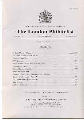 Literature - London Philatelist Vol 110 Number 1288 dated September 2001 - with articles relating to Prince Edward Island, Falkland Islands & New Zealand Provisionals, stamps on , stamps on  stamps on literature - london philatelist vol 110 number 1288 dated september 2001 - with articles relating to prince edward island, stamps on  stamps on  falkland islands & new zealand provisionals