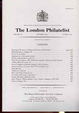 Literature - London Philatelist Vol 110 Number 1291 dated December 2001 - with articles relating to UPU Paris, British Guiana & Alsace-Lorraine plus 'The man for the Post' Supplement, stamps on , stamps on  stamps on literature - london philatelist vol 110 number 1291 dated december 2001 - with articles relating to upu paris, stamps on  stamps on  british guiana & alsace-lorraine plus 'the man for the post' supplement