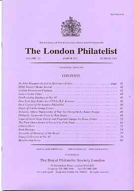 Literature - London Philatelist Vol 110 Number 1293 dated March 2002 - with articles relating to Ceylon, St Lucia, Cape of Good Hope & India Poonch, stamps on , stamps on  stamps on literature - london philatelist vol 110 number 1293 dated march 2002 - with articles relating to ceylon, stamps on  stamps on  st lucia, stamps on  stamps on  cape of good hope & india poonch