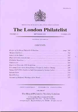 Literature - London Philatelist Vol 110 Number 1298 dated September 2002 - with articles relating to Hong Kong & Sudan, stamps on 