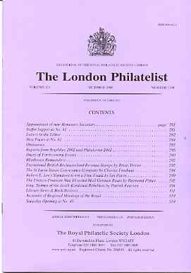 Literature - London Philatelist Vol 110 Number 1299 dated October 2002 - with articles relating to Bechuanaland, St Lucia, Franco-Prussian war & Iraq, stamps on , stamps on  stamps on literature - london philatelist vol 110 number 1299 dated october 2002 - with articles relating to bechuanaland, stamps on  stamps on  st lucia, stamps on  stamps on  franco-prussian war & iraq