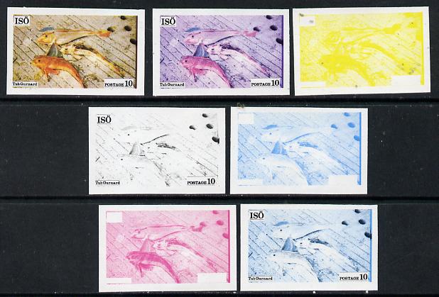 Iso - Sweden 1973 Fish 10 (Tub Gurnard) set of 7 imperf progressive colour proofs comprising the 4 individual colours plus 2, 3 and all 4-colour composites unmounted mint, stamps on fish     marine-life, stamps on  iso , stamps on 
