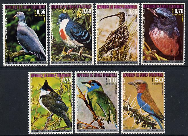 Equatorial Guinea 1976 Asian Birds perf set of 7 unmounted mint, Mi 947-53A*, stamps on , stamps on  stamps on birds    wood pigeon    curlew     bulbul    