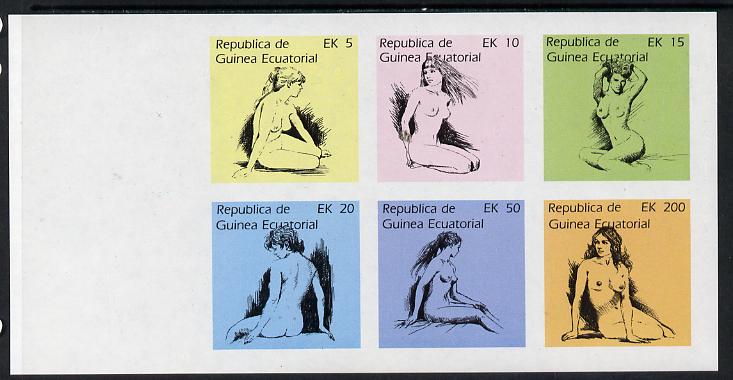 Equatorial Guinea 1977 Drawings of Nudes imperf set of 6 (Mi 1233-38B) unmounted mint, stamps on , stamps on  stamps on arts  nudes