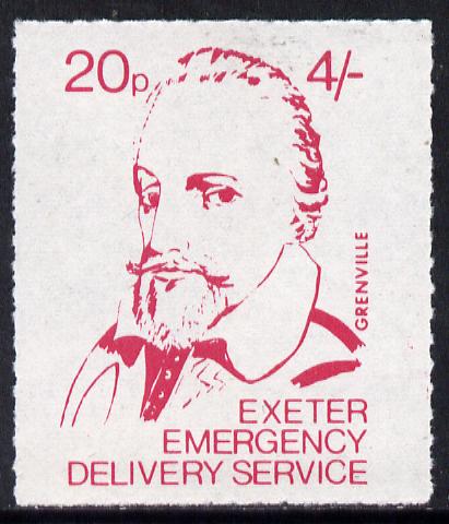 Great Britain 1971 Exeter Emergency Delivery Service 20p-4s label depicting Grenville unmounted mint, stamps on explorers, stamps on cinderella, stamps on strike