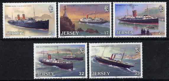 Jersey 1989 Centenary of Great Western Railway Steamer Service to Channel Islands set of 5 unmounted mint, SG 501-506, stamps on ships, stamps on railways, stamps on lighthouses