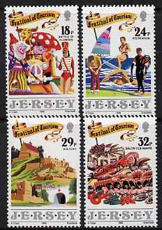 Jersey 1990 Festival of Tourism set of 4 unmounted mint, SG 521-24, stamps on , stamps on  stamps on flowers, stamps on  stamps on children, stamps on  stamps on noddy, stamps on  stamps on enid blyton, stamps on  stamps on food & drink, stamps on  stamps on  marine life, stamps on  stamps on shells, stamps on  stamps on sports, stamps on  stamps on scuba