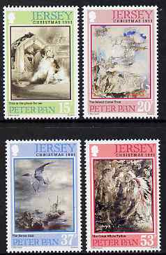 Jersey 1991 Christmas - Illustrations by Edmund Blampied for J M Barries Peter Pan set of 4 unmounted mint, SG 564-67, stamps on children, stamps on literature, stamps on arts, stamps on dogs, stamps on fairies, stamps on fairy stories, stamps on peter pan