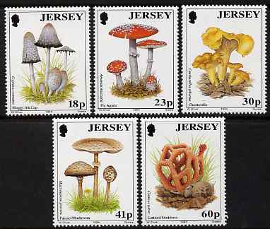 Jersey 1994 Fungi set of 5 unmounted mint, SG 644-48, stamps on fungi
