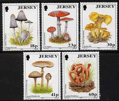 Jersey 1994 Fungi set of 5 unmounted mint, SG 644-48, stamps on , stamps on  stamps on fungi