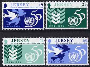 Jersey 1995 50th Anniversary of United Nations set of 4 unmounted mint, SG 723-26, stamps on , stamps on  stamps on united nations, stamps on  stamps on birds, stamps on  stamps on dove, stamps on  stamps on peace, stamps on  stamps on wheat