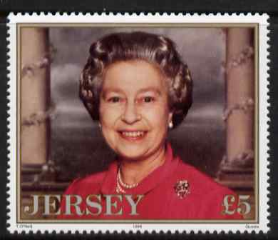 Jersey 1996 70th Birthday Queen Elizabeth II Â£5 unmounted mint, SG 738, stamps on royalty