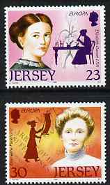 Jersey 1996 Europa - Famous Women (Elizabeth Garrett & Emmeline Pankhurst) set of 2 unmounted mint, SG 739-40, stamps on europa, stamps on women, stamps on personalities, stamps on suffragettes, stamps on microscopes