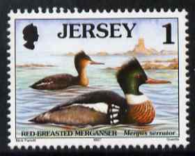 Jersey 1997-99 Seabirds & Waders 1p Red-breasted Meganser unmounted mint SG 774, stamps on , stamps on  stamps on birds, stamps on  stamps on ducks