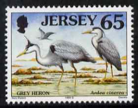 Jersey 1997-99 Seabirds & Waders 65p Grey Heron unmounted mint SG 802, stamps on birds