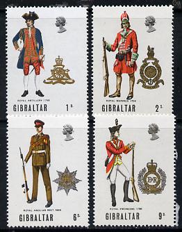 Gibraltar 1969 Military Uniforms #1 set of 4 unmounted mint, SG 240-43*, stamps on , stamps on  stamps on militaria, stamps on  stamps on uniforms