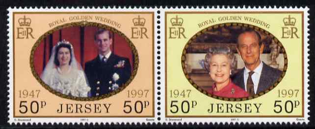 Jersey 1997 Golden Wedding of QEII & Prince Philip se-tenant pair, unmounted mint SG 840a, stamps on royalty