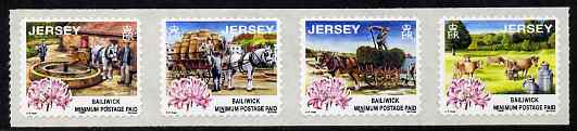 Jersey 1998 Days Gone By self-adhesive set of 4 NVI stamps, unmounted mint SG 870-73, stamps on horses, stamps on agriculture, stamps on bovine, stamps on cows, stamps on self-adhesive
