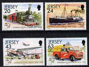 Jersey 1999 125th Anniversary of UPU set of 4 unmounted mint, SG 886-89, stamps on postal, stamps on  upu , stamps on railways, stamps on ships, stamps on aviation, stamps on cars