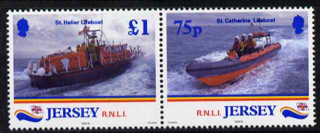 Jersey 1999 175th Anniversary of Royal National Lifeboat Institution set of 2 unmounted mint, SG 890-91, stamps on , stamps on  stamps on ships, stamps on  stamps on lifeboats