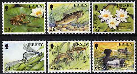 Jersey 2001 Europa - Water, a Natural Treasure - Pond Life set of 6 unmounted mint, SG 991-96, stamps on , stamps on  stamps on europa, stamps on  stamps on reptiles, stamps on  stamps on birds, stamps on  stamps on ducks, stamps on  stamps on flowers, stamps on  stamps on insects